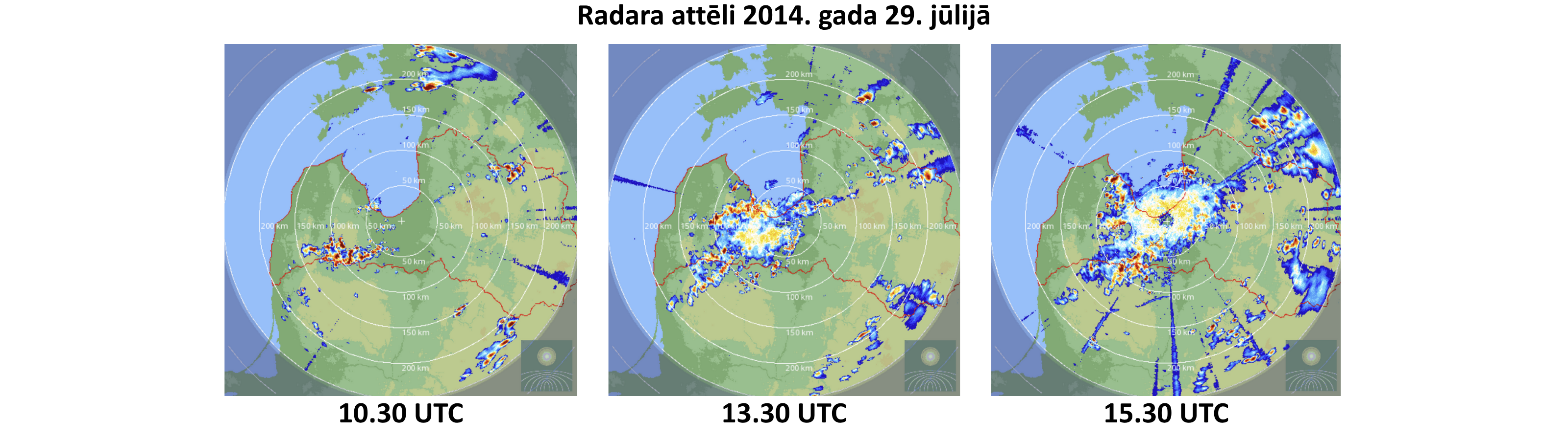 Meteoroloģiskā radara attēli 2014. gada 29. jūlijā