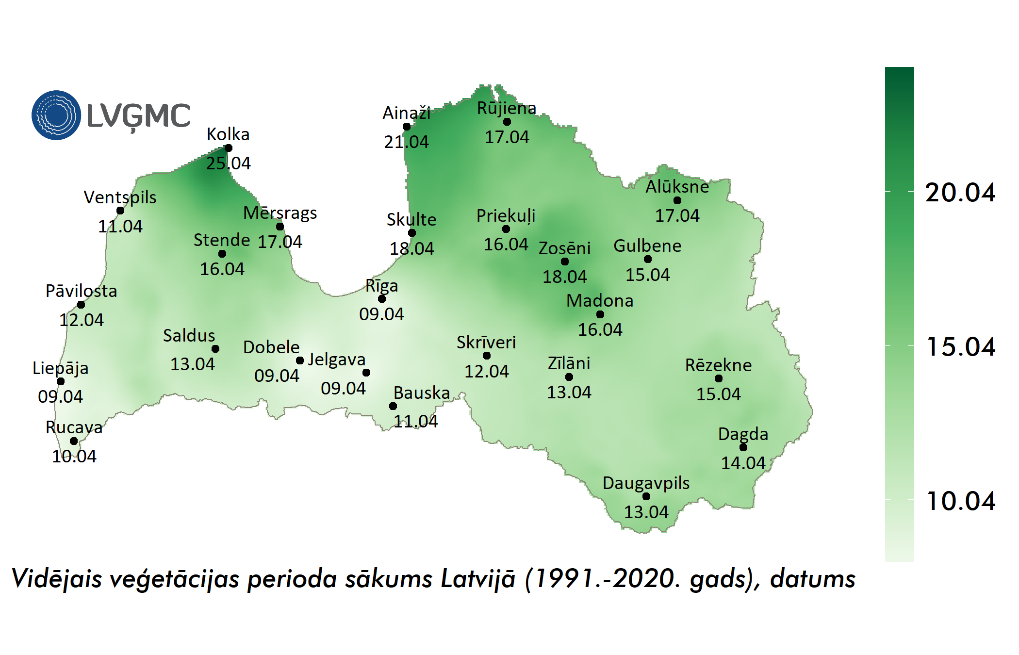 Vidējais eģetācijas perioda sākuma datums Latvijā