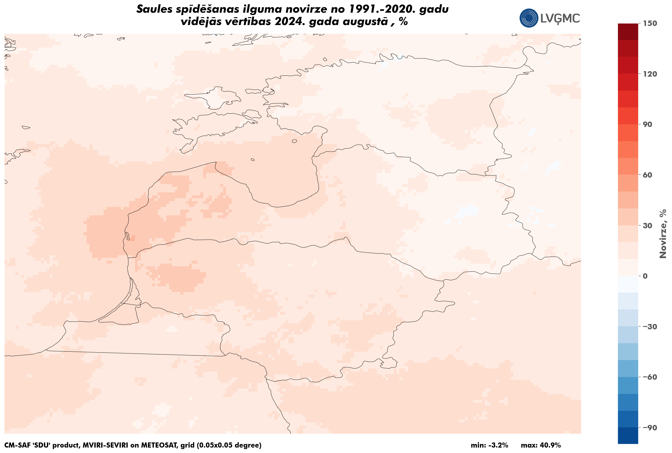 Saules spīdēšanas ilgums 2024. gada augustā