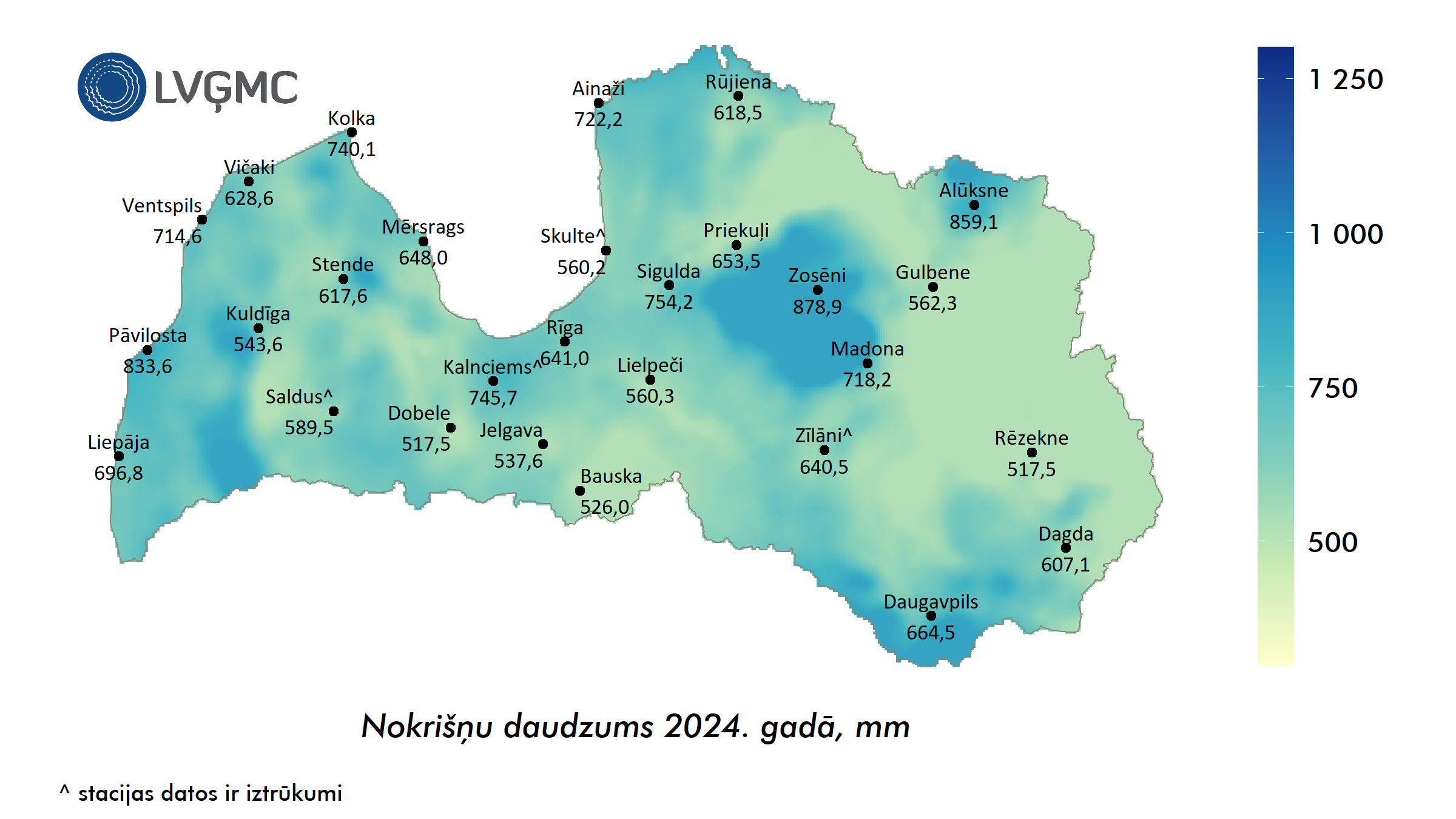 Nokrišņu daudzums 2024. gadā, mm