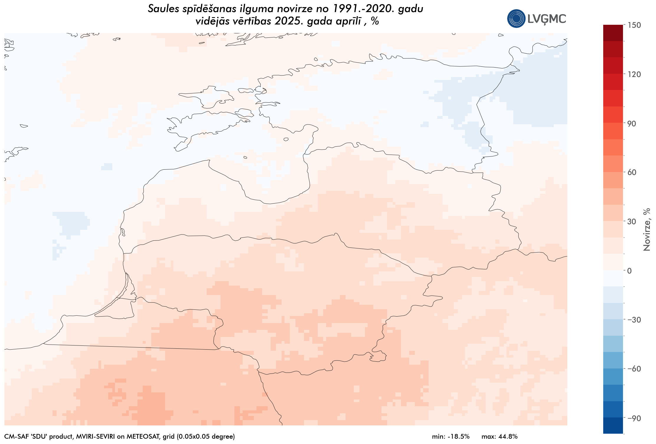 Saules spīdēšanas ilgums 2025. gada aprīlī