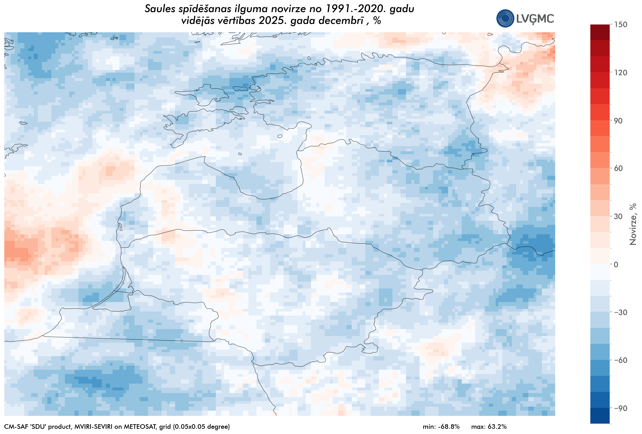 Saules spīdēšanas ilgums 2025. gada decembrī