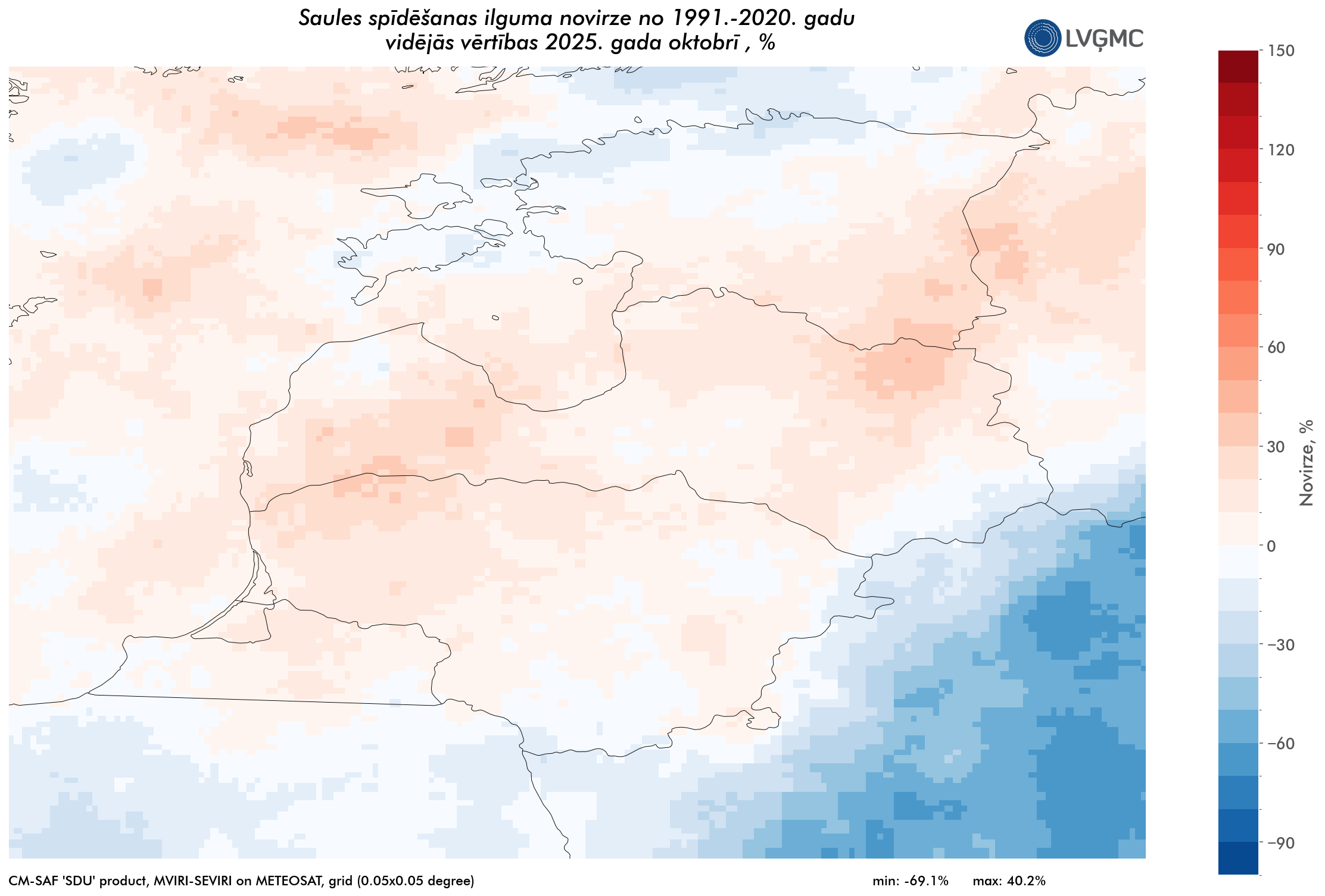 Saules spīdēšanas ilgums 2025. gada oktobrī