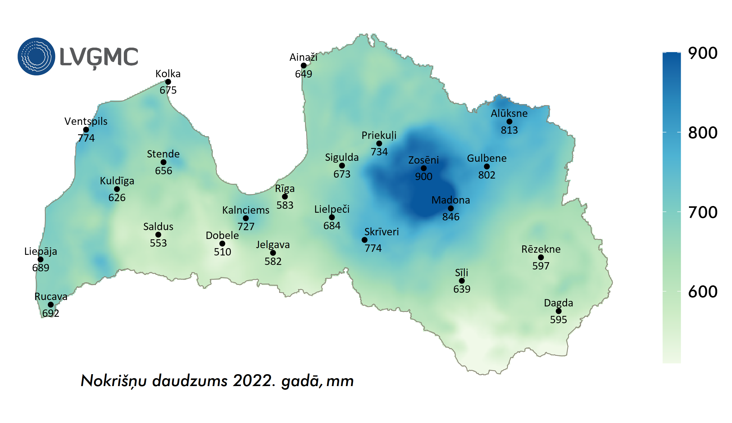Nokrišņu daudzums 2022. gadā, mm 