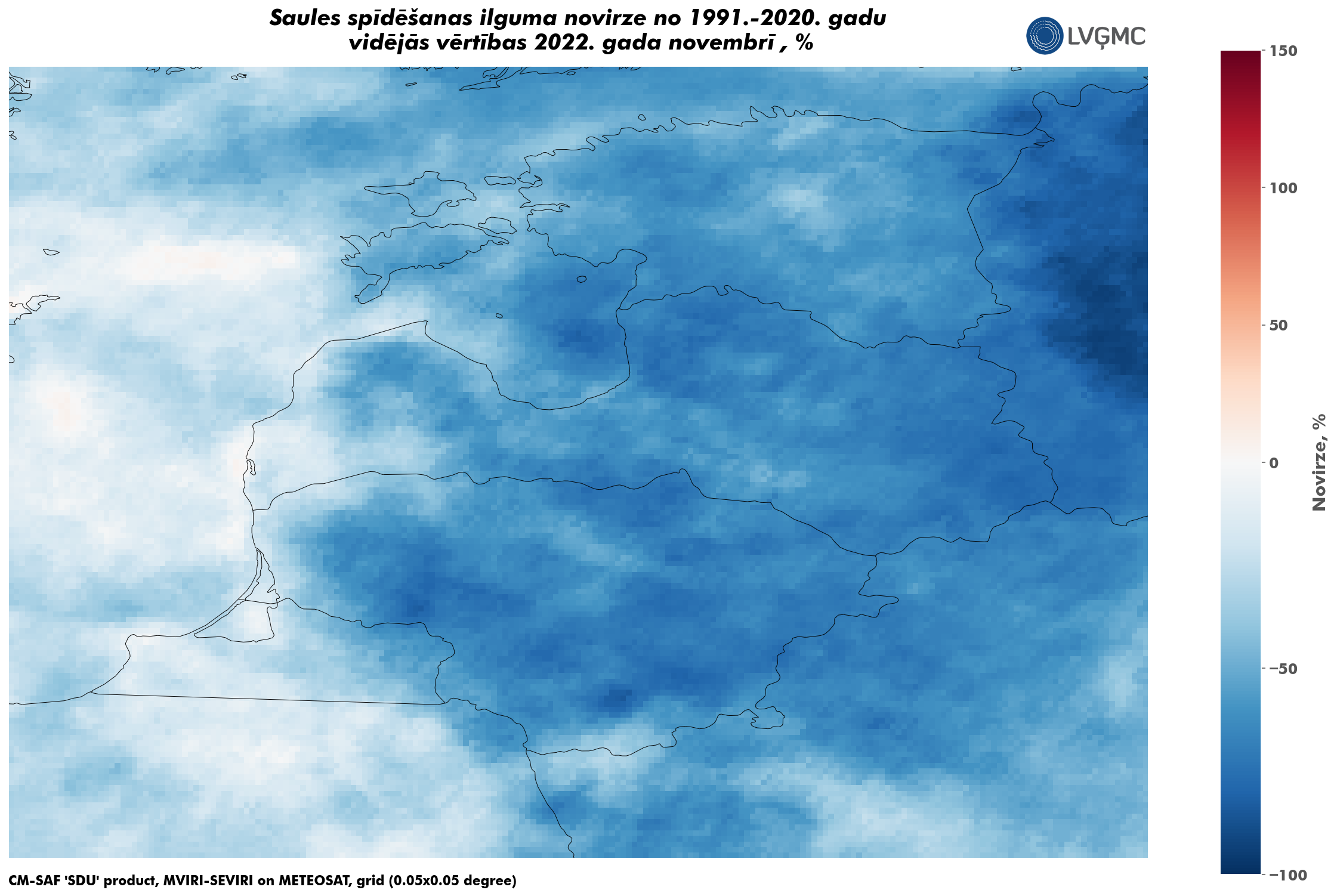 Saules spīdēšanas ilgums 2022. gada oktobrī