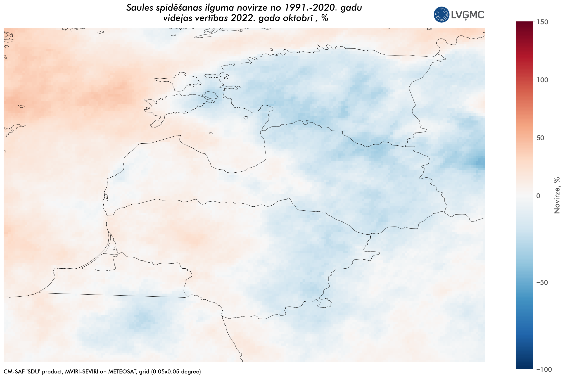 Saules spīdēšanas ilgums 2022. gada oktobrī